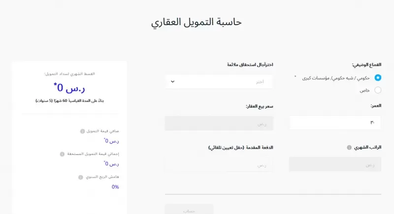 شرح حاسبة التمويل العقاري المدعوم من مصرف الـراجحي