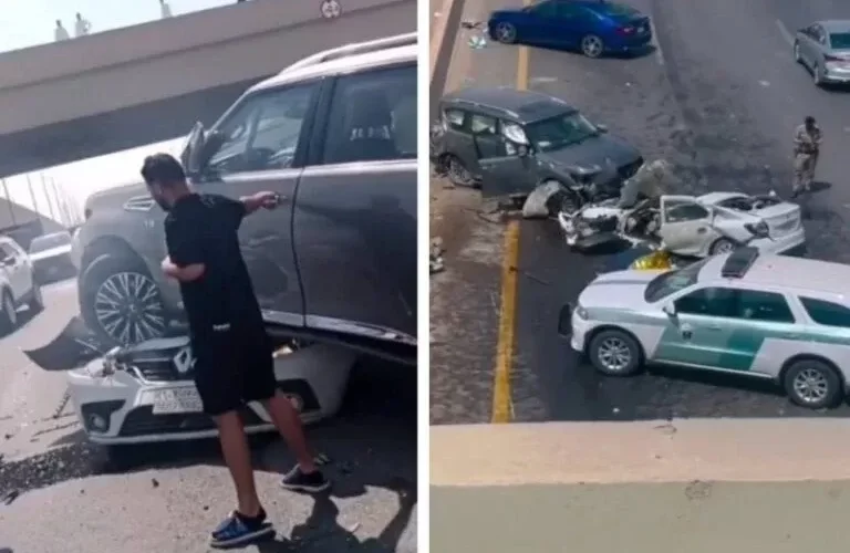 بالفيديو: سقوط سيارة جيب على أخرى شمال الرياض في حادث مروع.. والكشف عن حالة قائدها