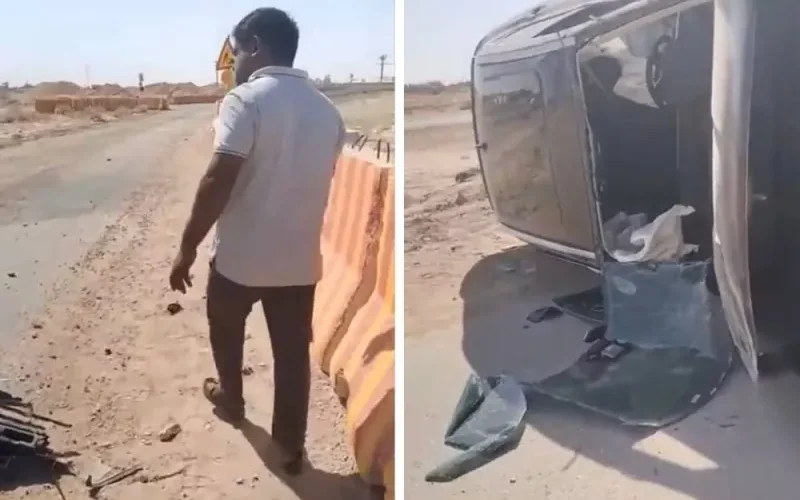 شاهد: فيديو صادم لما فعلته فتاة سعودية بهندي تسبب في حادث انقلاب سيارتها
