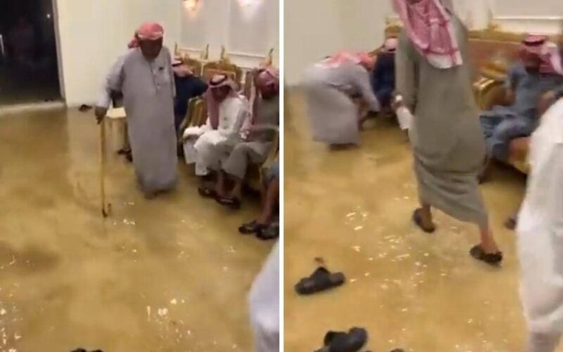 فيديو غرق قاعة أفراح في السعودية بسبب السيول وتحولها الى حمام سباحة حرفياً